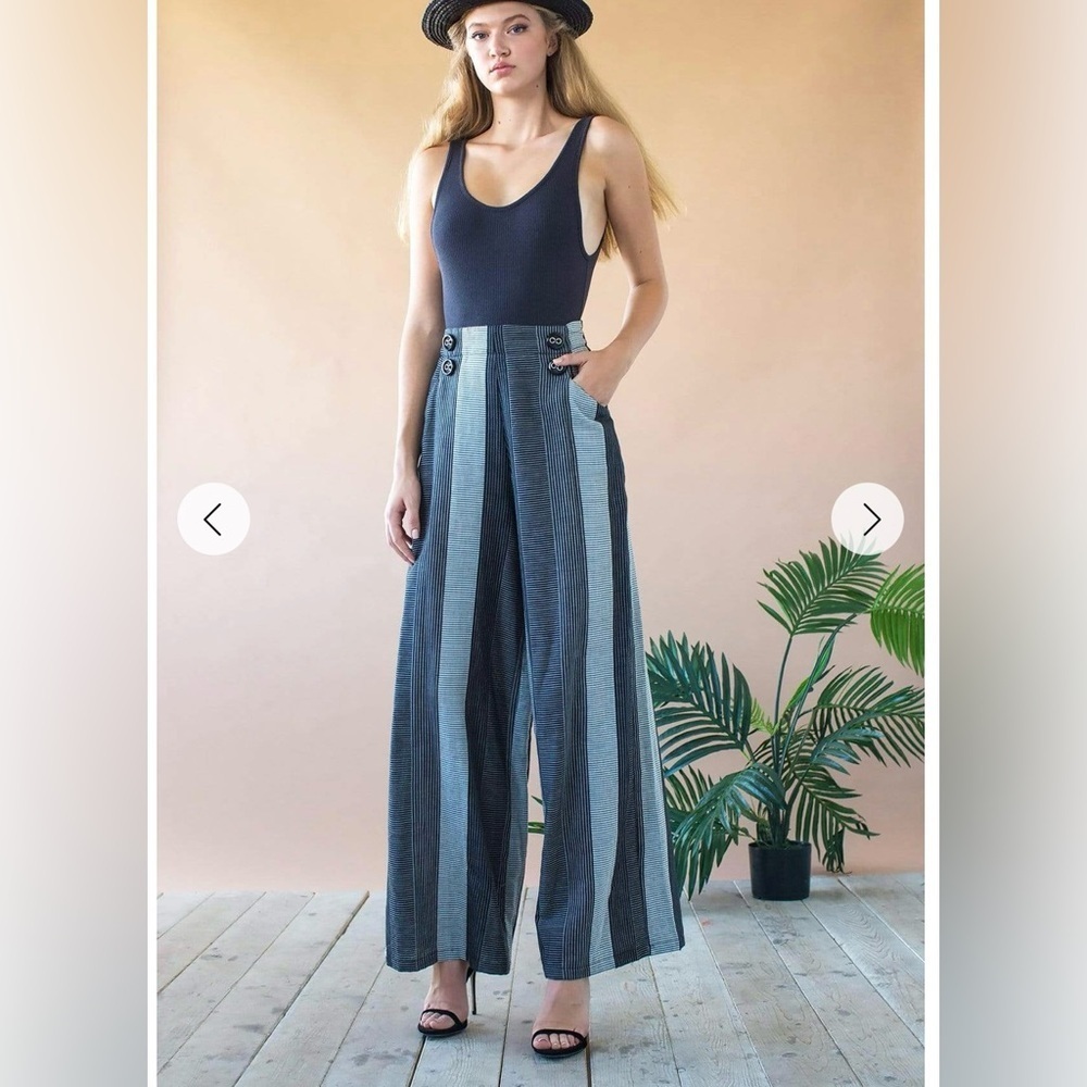 Eva Franco NWOT Hepburn High Waist Wide Leg Graphite Stripe Pants Career Size 0